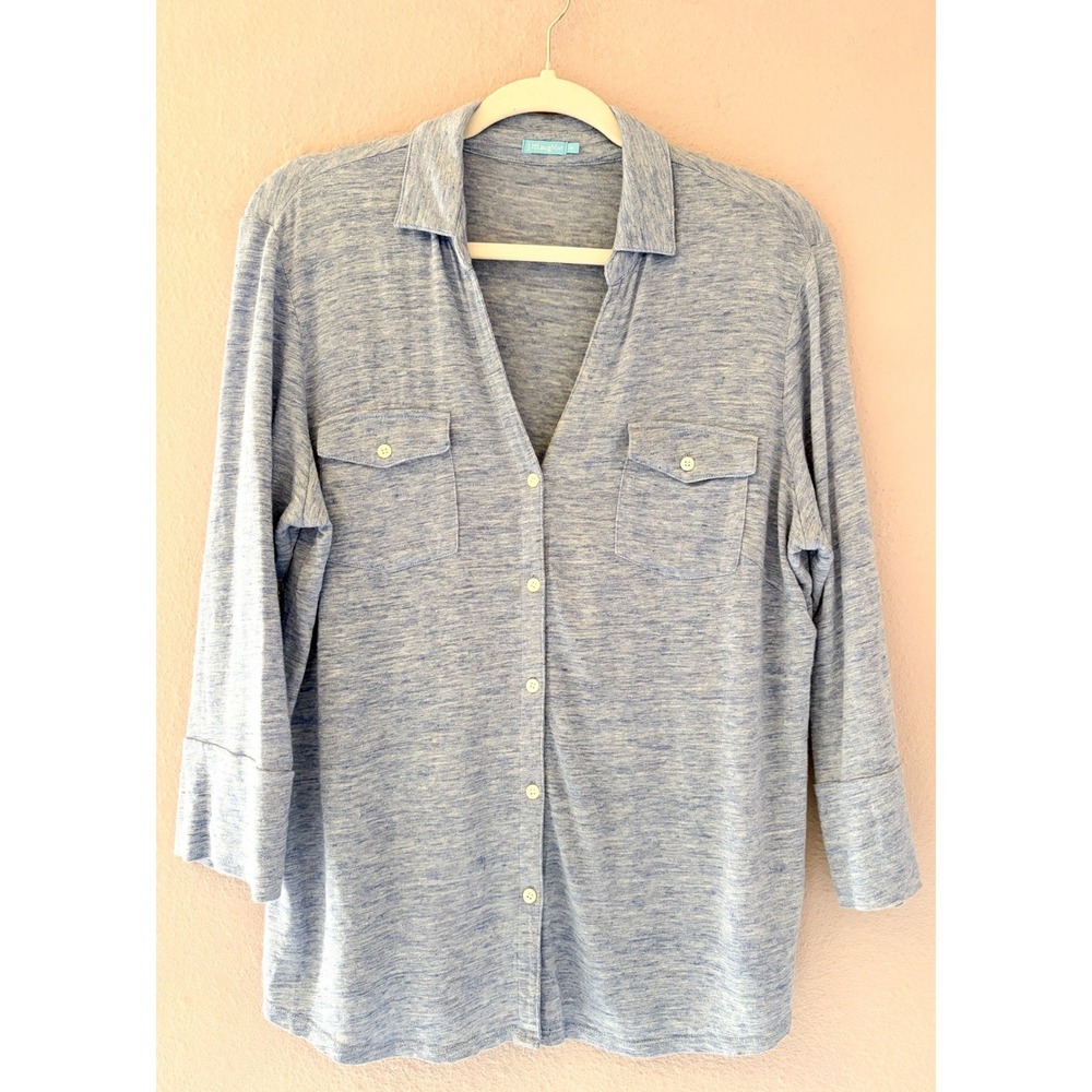 J. McLaughlin Brynn Linen Shirt Blue Coastal Classic Size Medium